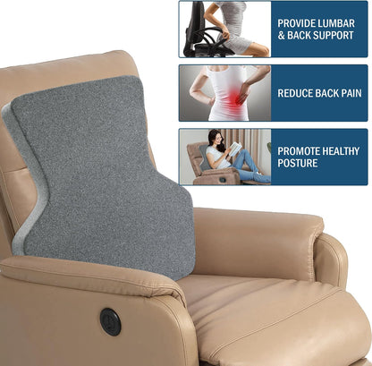 HOMBYS Ergonomic Lumbar Support Pillow for Recliner,Memory Foam Chair Back Support Cushion for Elderly,Extra Large Lumbar Support Pillow,Low Back Pain Relief Cushion,Grey