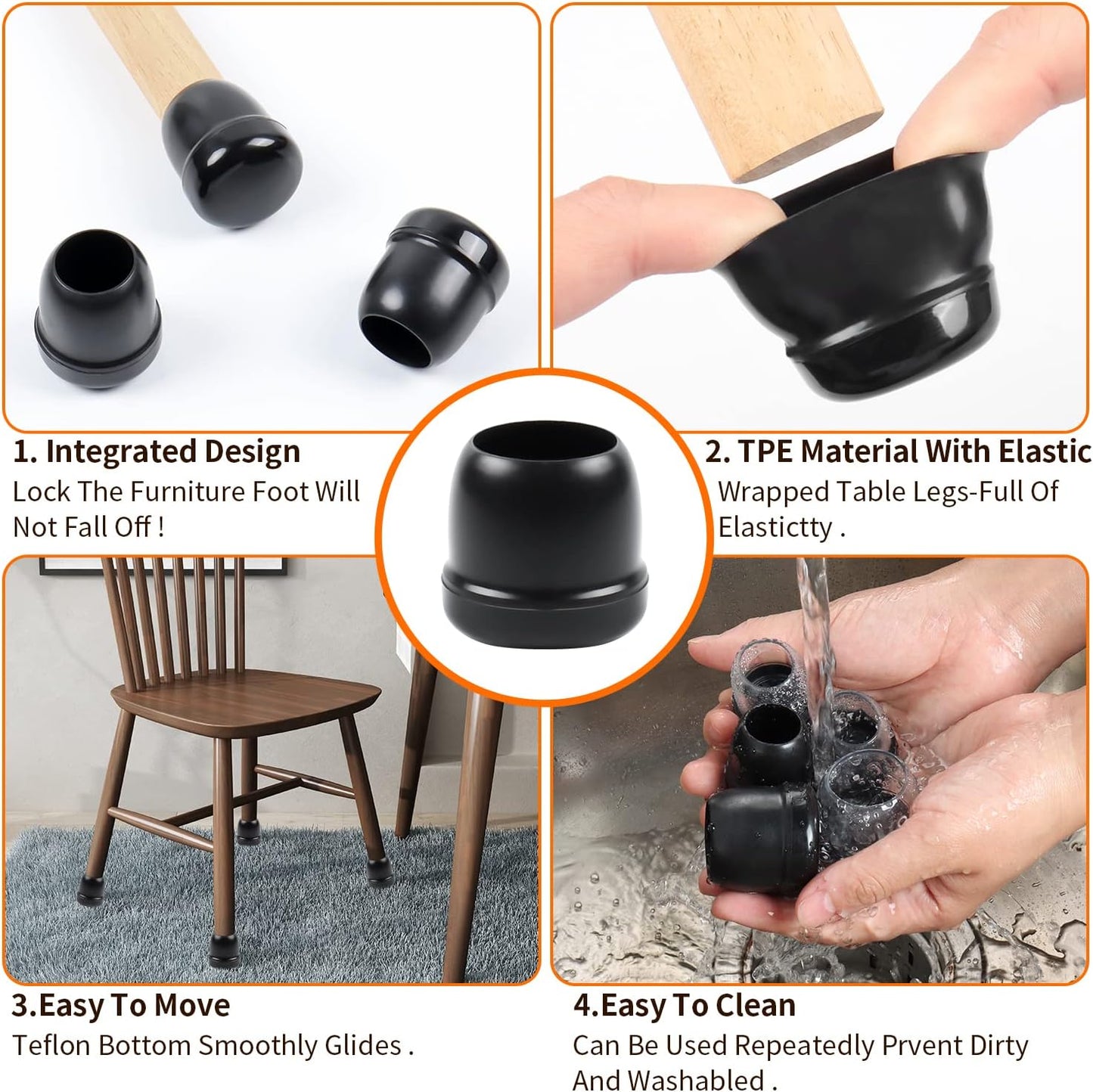 Ezprotekt Chair Leg Sliders for Carpet, 24 Pcs Square Chair Glides for Carpet, Carpet Furniture Pads Stool Leg Protectors Caps, Carpet Furniture Glides Quickly and Easily (L Fit:1" - 1.4")