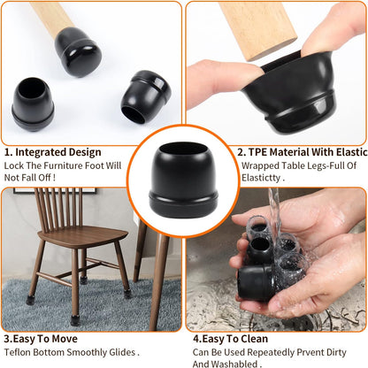 Ezprotekt Chair Leg Sliders for Carpet, 24 Pcs Square Chair Glides for Carpet, Carpet Furniture Pads Stool Leg Protectors Caps, Carpet Furniture Glides Quickly and Easily (L Fit:1" - 1.4")
