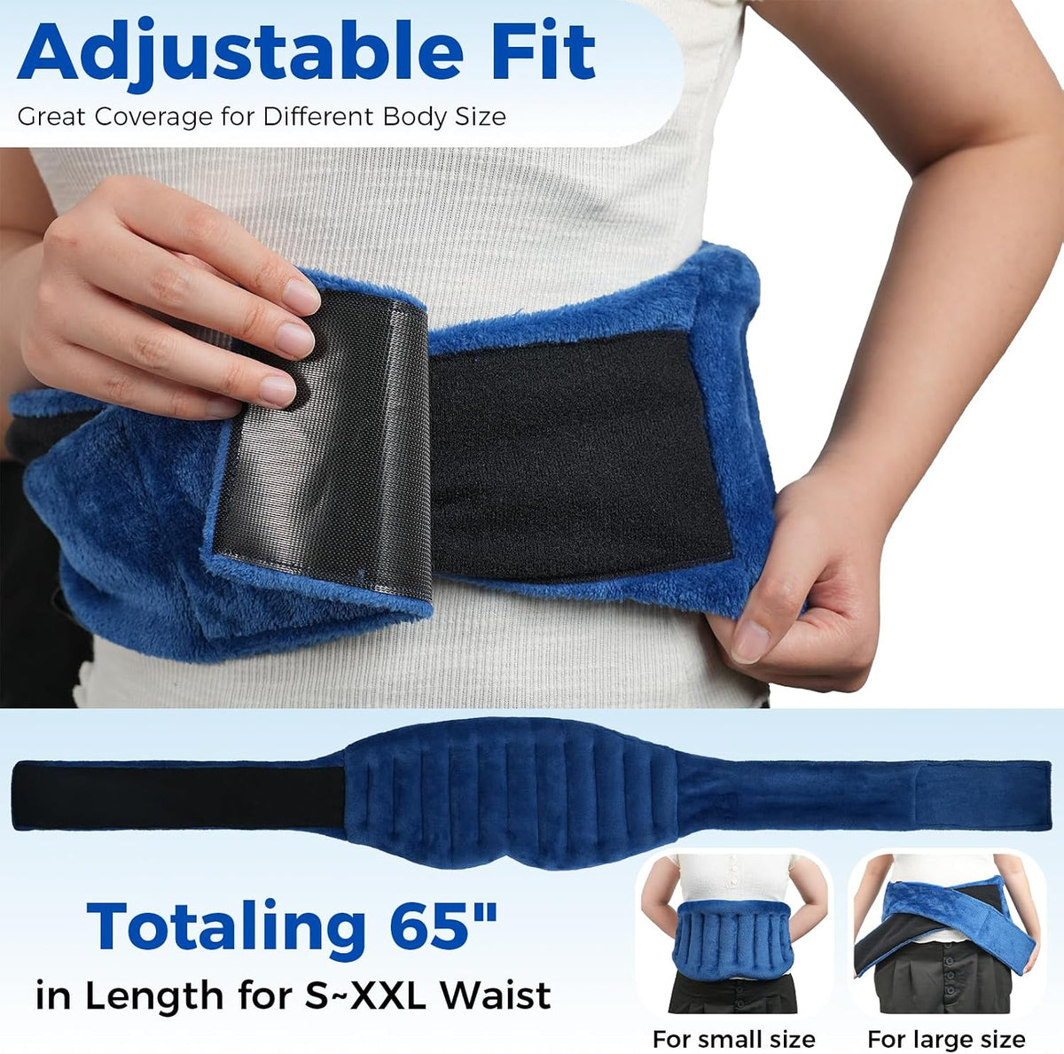 Microwave Heating Pad for Lower Back, Waist, Periods Cramps Pain Relief - Wearable Microwavable Heating Pads Heating Pad with Flax Seed for Hot & Cold Therapy, Unscented Heat Pack（Navy Blue）