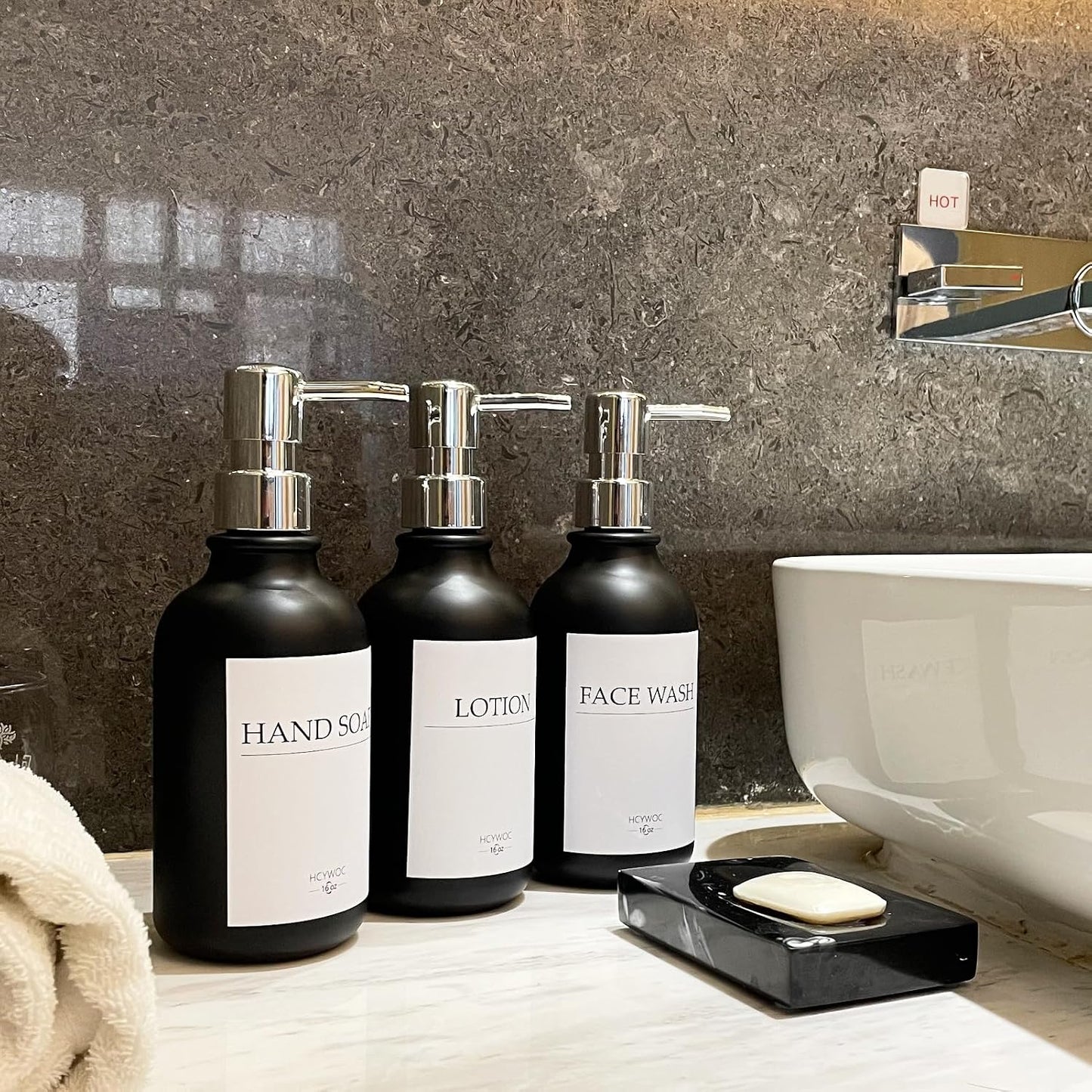 3 Pack Wall Mount Shower Dispenser, No Drill, 16 Waterproof Labels | Shampoo Dispenser for Shower Wall, Shampoo and Conditioner Dispenser, Bathroom, 17oz, Gold Amber