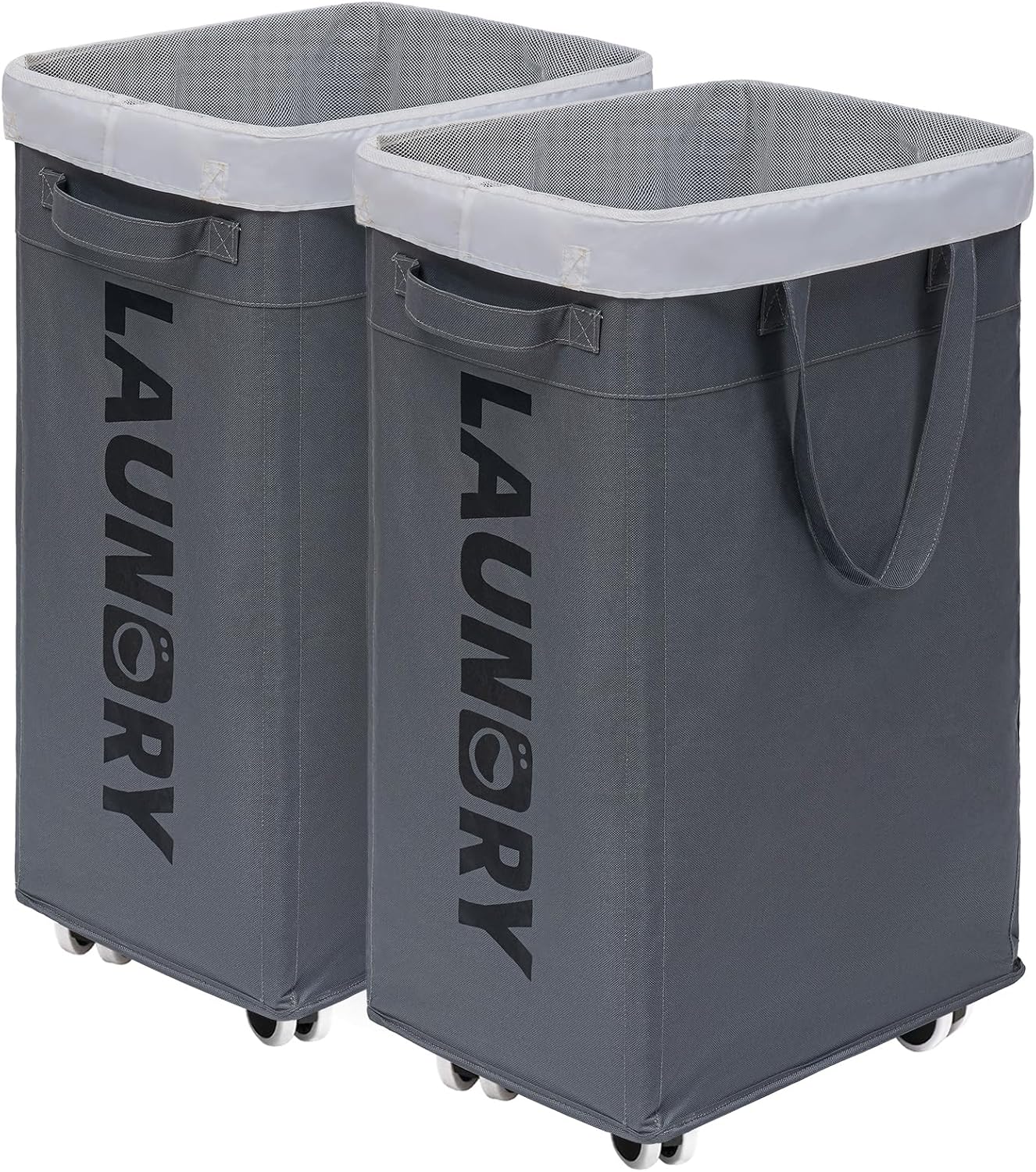 CHICVITA 75L Large Rolling Laundry Basket with Wheels & Wash Bag, Grey | Collapsible design saves space for corner dorms. Removable wash bag for easy laundry transport