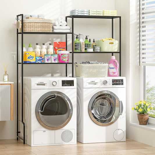 DAOUTIME Over the Washer and Dryer Storage Shelf, 4-Tier Laundry Room Organizer with Adjustable Shelves & Leveling Feet, Heavy Duty Space-Saving Wire Laundry Shelf - Fits Right Over Washing Machines