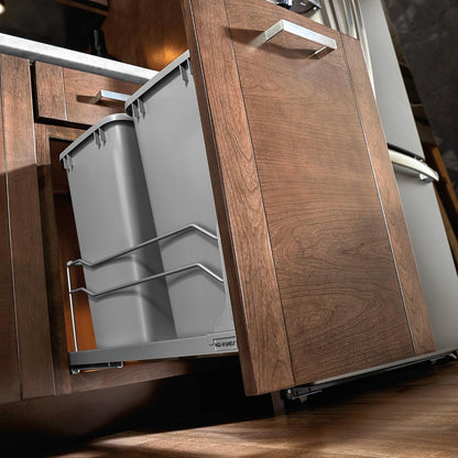 Rev-A-Shelf Double Pullout Trash Can w/Soft-Close Slides, 14.5" Min Opening | Large Capacity Garbage/ Recycling Waste Bins for Under Kitchen Cabinets, Heavy Gauge Wire Construction, 53WC-1835SCDM-211