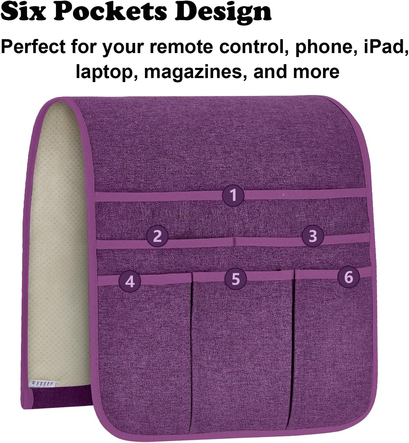 Teniux Remote Control Holder GRS Certified Armchair Caddy for Recliner Couch, Recycled Material Non-Slip Armrest Organizer with 5 Pockets for Magazine, Tablet, Phone, iPad (Dark Grey)
