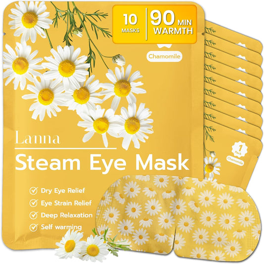 LANNA Heated Steam Eye Mask, Disposable 120 Minutes Chamomile Scent 10 Pcs