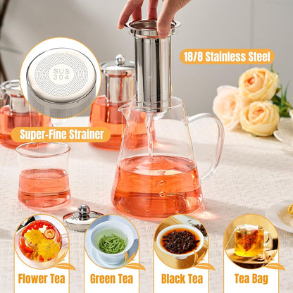 Baalaka Glass Teapot 18.6oz/550ml, Tea Pot with Removable Infusers for Loose Tea, Borosilicate Glass Tea Kettle Tea Maker Stovetop for Camping, Tea Infuser for Loose Leaf Tea Travel | Borosilicate glass tea kettle with infuser; steel strainer for loose