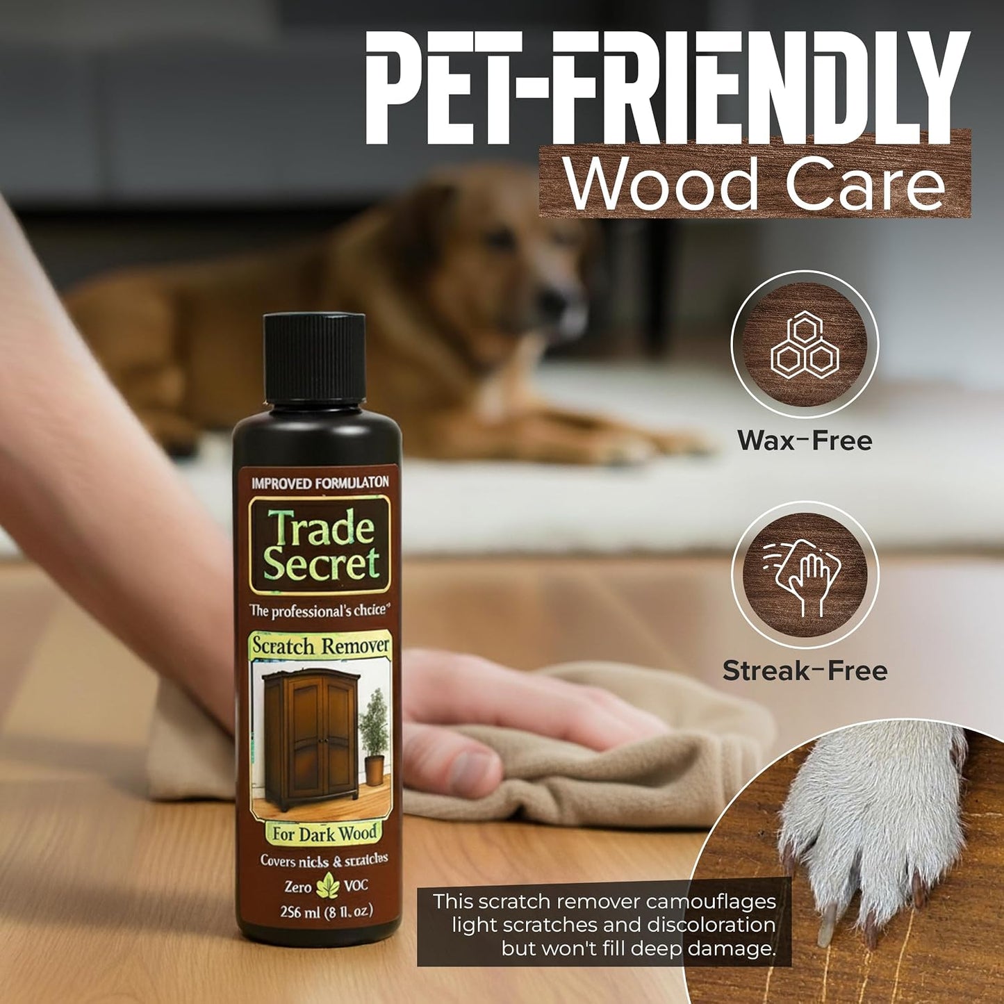 Trade Secret Scratch Concealer for Dark Wood Furniture & Floors – Dark Brown Shade Stain Covers Nicks, Scuffs, Dog & Cat Scratches, Minor Defects – Real Wood Only