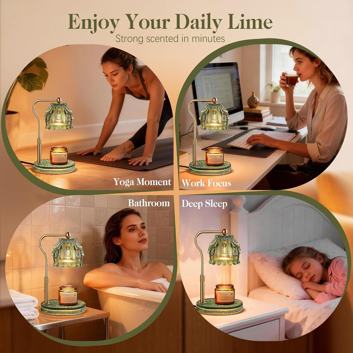 Candle Warmer Lamp with Timer Dimmer, Modern Wax Warmer for Scented Wax Jar Candle Warmer with 2 Bulbs, Adjustable Height Glass Lamp for Gifts for Women, Home Decor, Gold Amber