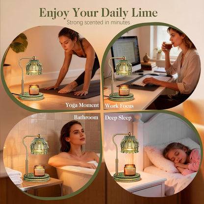 Candle Warmer Lamp with Timer Dimmer, Modern Wax Warmer for Scented Wax Jar Candle Warmer with 2 Bulbs, Adjustable Height Glass Lamp for Gifts for Women, Home Decor, Gold Amber