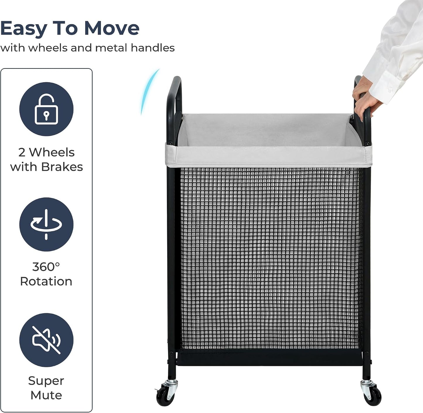 STO STO Laundry Hamper 2 Section, 100L Rolling Laundry Sorter Cart with Removable and Washable Liner Bag, Clothes Hamper with Wheels and Metal Handle for Laundry Room and Bedroom