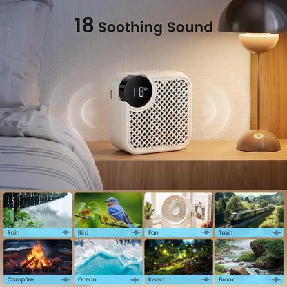Portable White Noise Machine with Bluetooth Speaker 18 Soothing Sounds | Sound Recording Memory, 5-180min Timer, 16 Volume Levels, Compact 3x3x1.5in for Baby, Kids, Adults - Travel, Home, Office