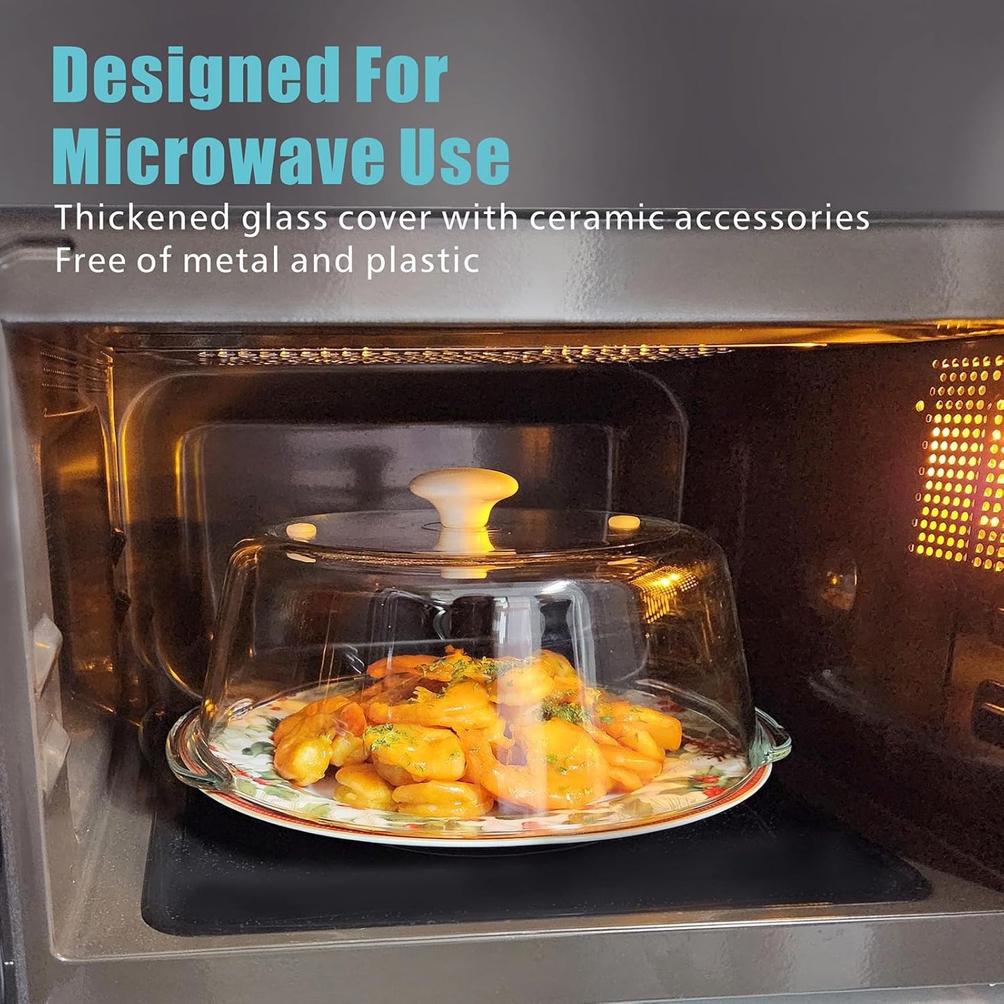 Glass Microwave Splatter Cover with Mat for Food, 10 Inch Guard Lid | Lightweight Borosilicate Glass, Food Grade, Silicone Knob, 2 Vents, 3.1in Tall to Cover Bowls and Plates, Dishwasher Safe