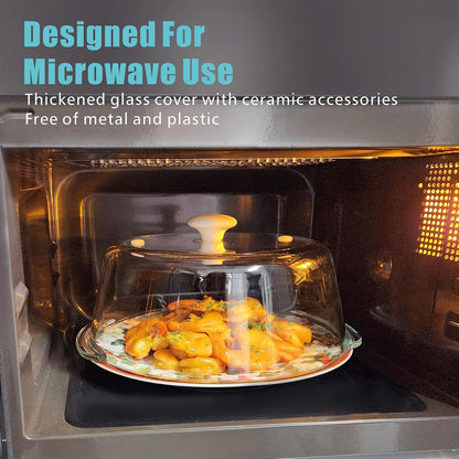 Glass Microwave Splatter Cover with Mat for Food, 10 Inch Guard Lid | Lightweight Borosilicate Glass, Food Grade, Silicone Knob, 2 Vents, 3.1in Tall to Cover Bowls and Plates, Dishwasher Safe