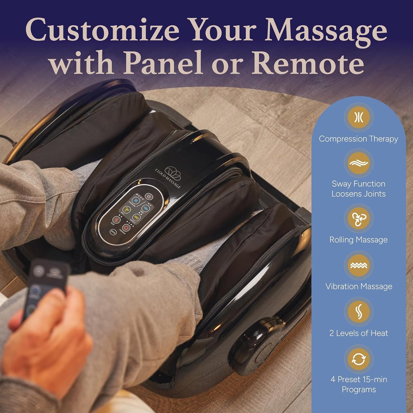 Shiatsu Foot Massager with Heat, Standard Size, Black | Deep Kneading & Compression, Adjustable Intensity, Multi-Mode Leg and Foot Massager with Remote Control, Anti-Slip Base