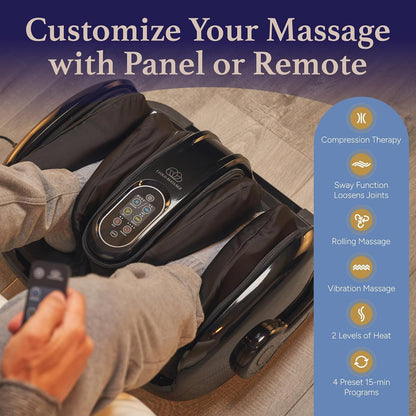 Shiatsu Foot Massager with Heat, Standard Size, Black | Deep Kneading & Compression, Adjustable Intensity, Multi-Mode Leg and Foot Massager with Remote Control, Anti-Slip Base