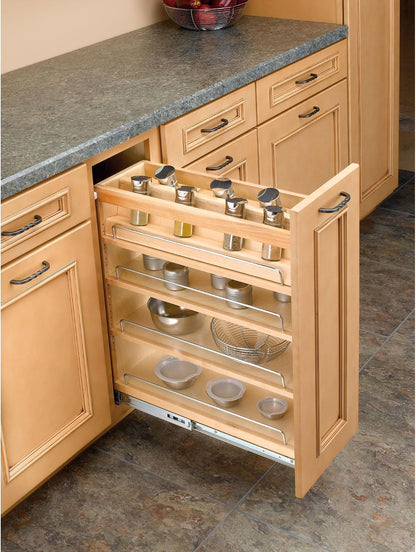 Rev-A-Shelf Pullout Kitchen Cabinet Organizer, Min Cabinet Opening 5.5" W | 5" W Slide Out Pantry Spice or Utensil Storage Rack with Adjustable Shelves for Base Cabinet Organization, 448-BC-5C