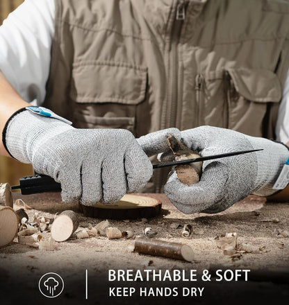 JDL Large Blue Cut Resistant Gloves with Touch Screen, Food Grade, ANSI A5, 3D Stretch Fit, Firm Grip, Suitable for Oyster Shucking, Meat Slicing, Kitchen Protection