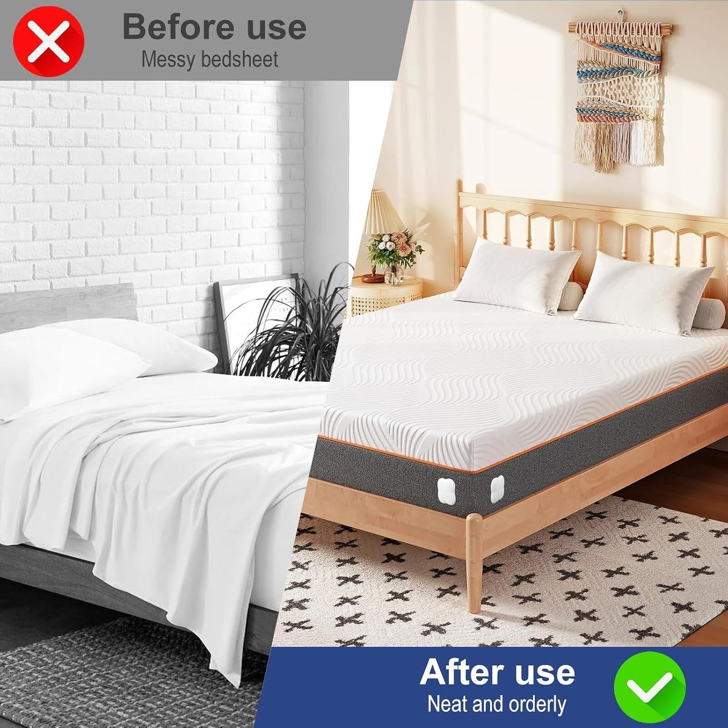 Bed Sheet Holders for Corners: 4 Pack Twist-Lock Clips Keep Sheets Tight Heavy-Duty Grippers Quick Install Fits All Mattresses（Grey）