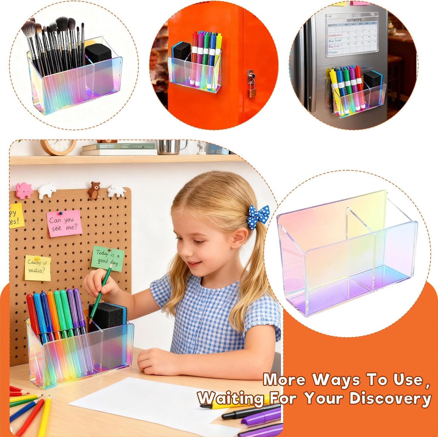 Magnetic Dry Erase Marker Holder - Non-Slip Acrylic Pen Organizer with Powerful Magnets for Whiteboard, Refrigerator, Office Desk, Classroom Supplies & Home Organization-Clear