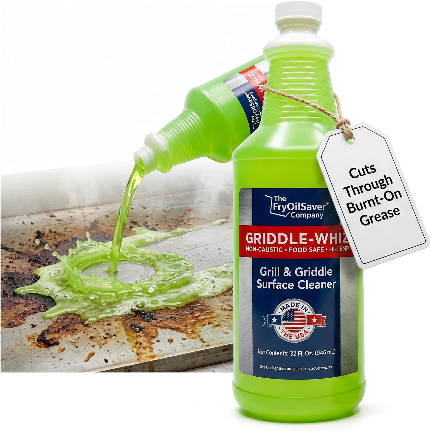 Griddle-Whiz Grill & Griddle Cleaner (4-Pack) | Removes Grease, Food Residue, Burnt On Organics | High Heat Flat Top Grill Cleaner, Food Contact Surface | Non-Caustic Formula by FryOilSaver (32oz)
