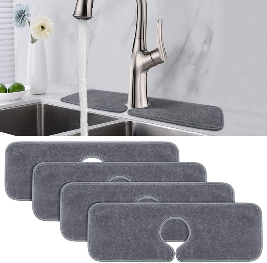 PoYang 4 Pack Faucet Mat for Kitchen Sink Splash Guard, Long 24x5.1 Inch | Super Absorbent Microfiber Faucet Mat, Catch Splashes and Drips, Machine Washable Sink Protectors for Kitchen, Bathroom & RV