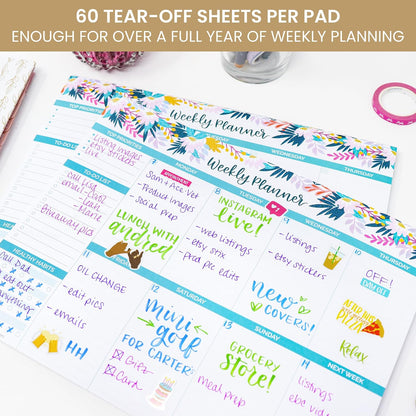 bloom daily planners Horizontal Weekly Magnetic Meal Planning Pad for Fridge with Tear-Off Grocery Shopping List - Hanging Food/Menu Organizer Notepad with Magnets - 8.5” x 11” - Lemons