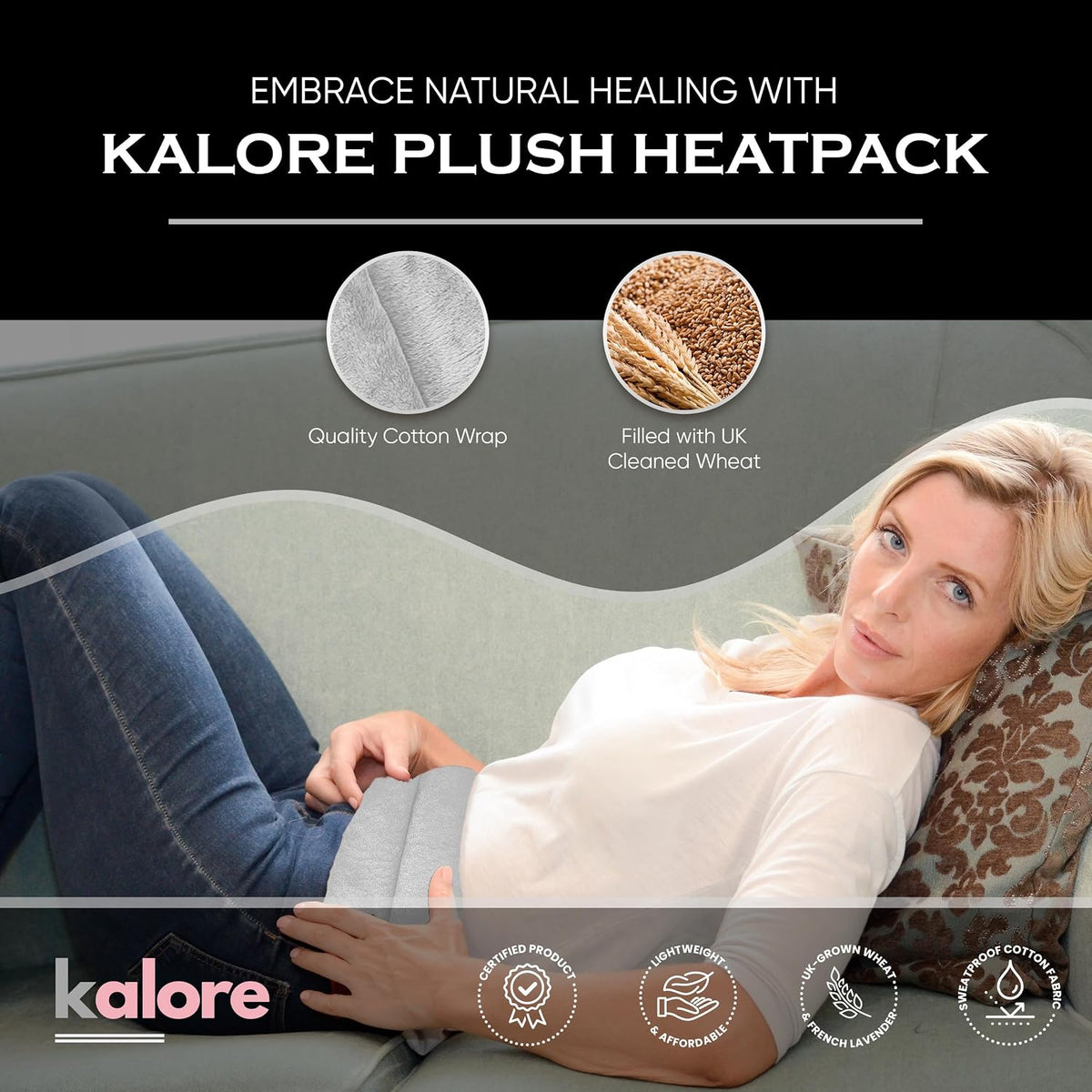 Microwavable Heating Pads for Winter Warmth, Back, Stomach & Head Comfort – Kalore Soft Cotton Tartan Neck Wrap – Even Heat Distribution Hot Compress Bag – Wheat Heat Pad XL – Unscented – Gray