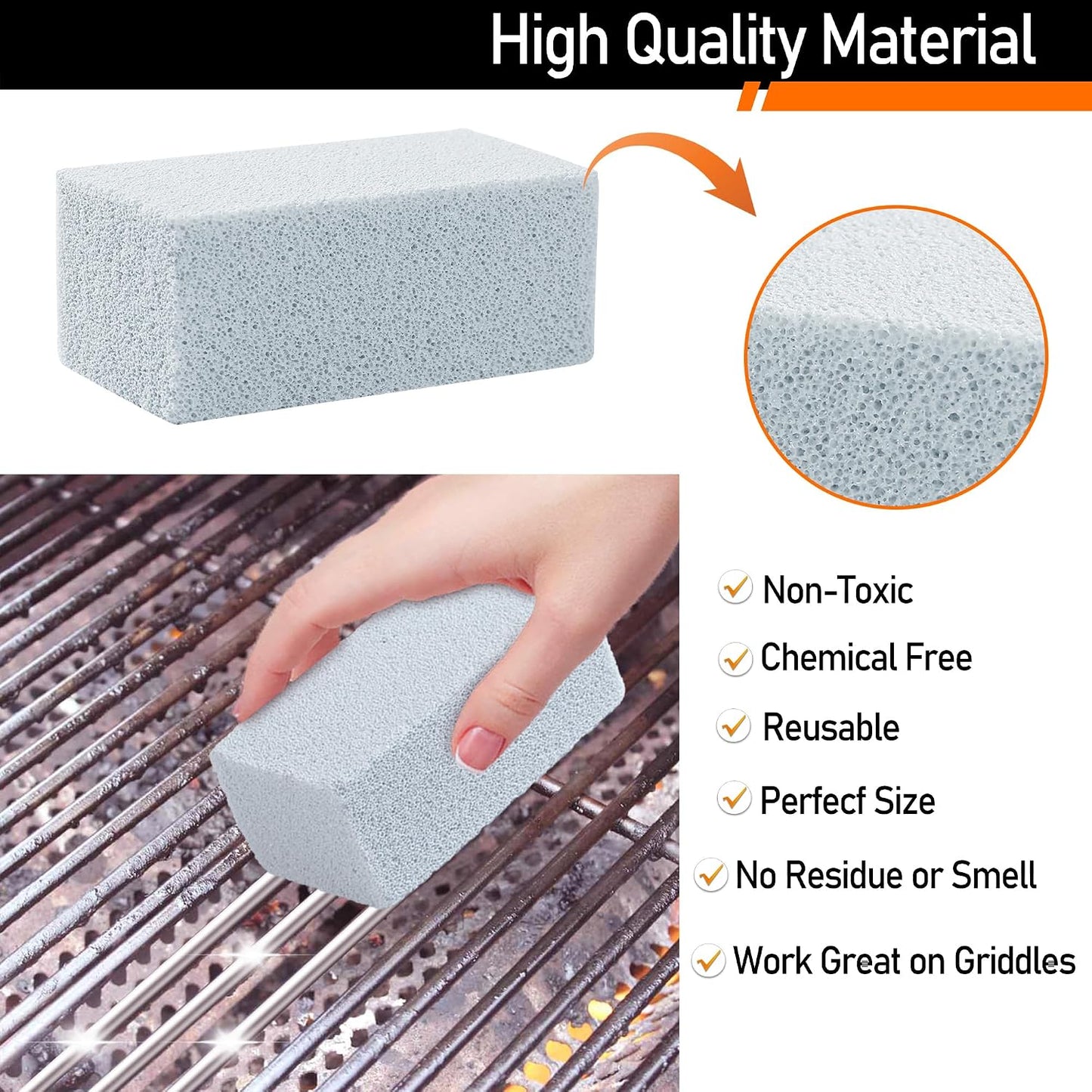Heavy Duty Griddle Cleaning Brick with Handle | Grill Cleaner for Cleaning Flat top, Pumice Griddle Cleaning Stone Removing Stains for BBQ, Swimming Pool, Sink(5 Pack)