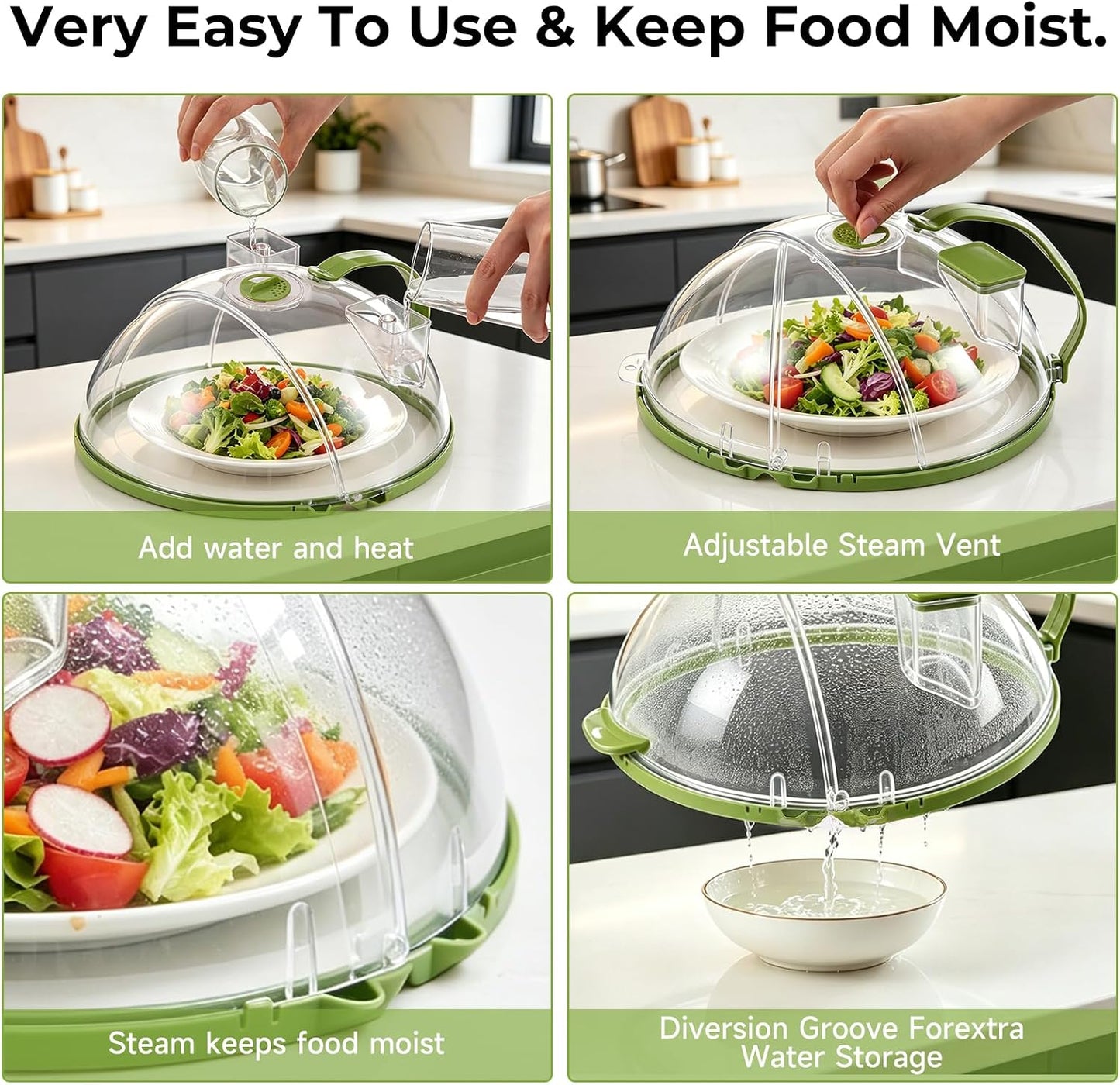 UFORU 10-Inch Foldable Microwave Splatter Cover for Food with Water Steamer | Clear Plate Cover with Handle Helps Contain Food Splatter Guard,Collapses for Compact Drawer or Cabinet Storage,Space-Saving