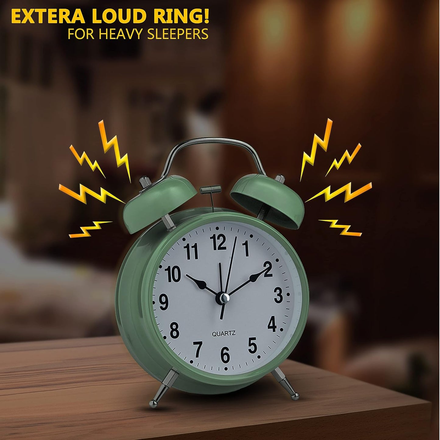 Bernhard Products Analog Alarm Clock 4" Twin Bell Vintage Navy Blue Silent Non-Ticking Quartz Battery Operated Extra Loud with Backlight for Bedside Table Desk, Retro Old Fashioned for Heavy Sleepers