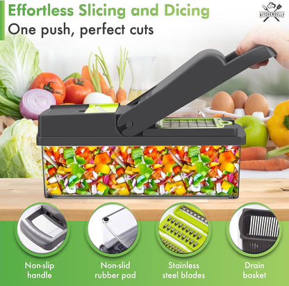 Vegetable Chopper 16 in 1 with Container, Veggie Chopper Food Chopper and Dicer, Onion Chopper Vegetable Cutter with 8 Stainless Steel Blades, Easy Meal Prep Kitchen Tool, Green