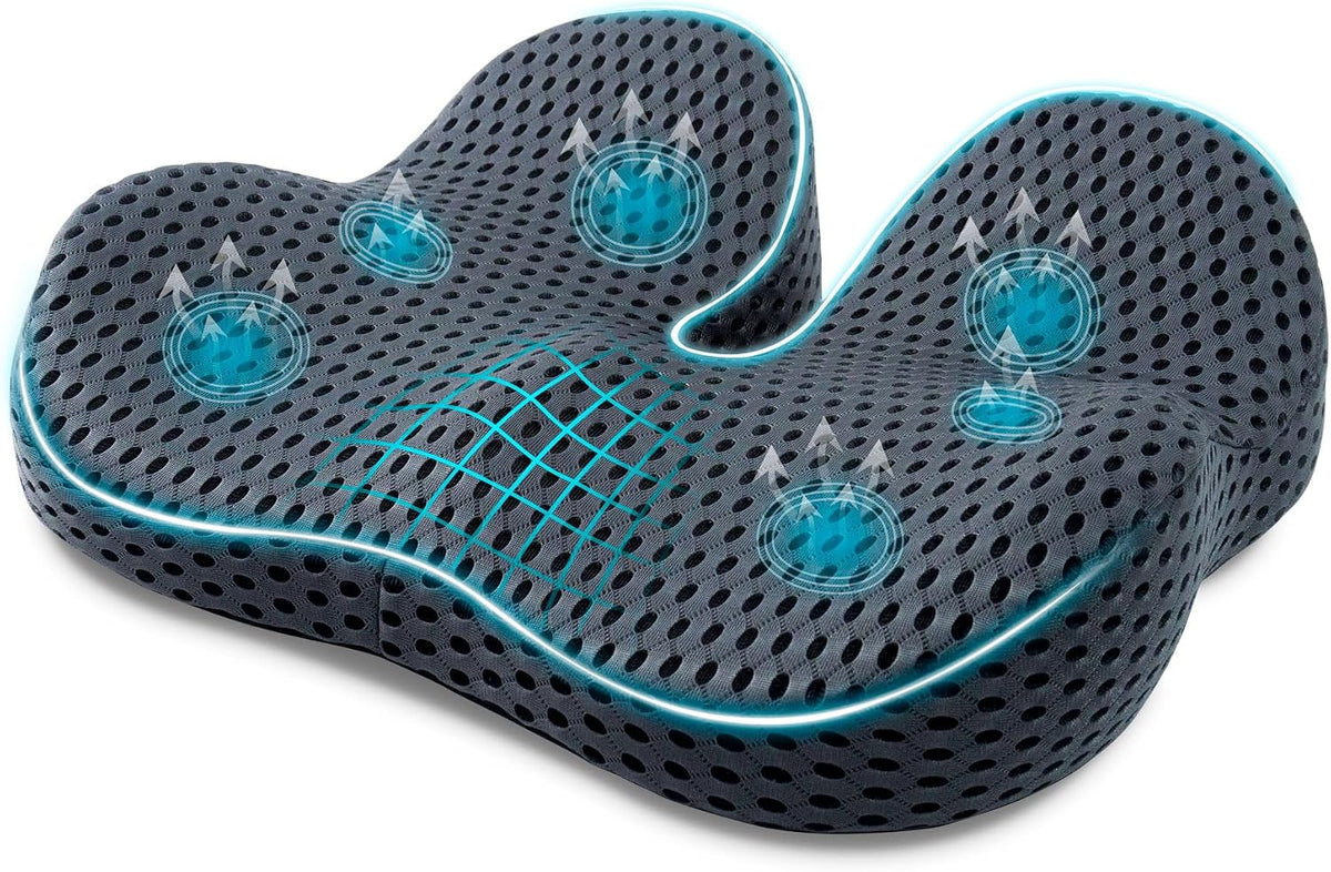 Ergonomic Memory Foam Seat Cushion Hemorrhoid Pillow for Hip Sciatica and Tailbone Pain Relief for Office Chair Car and Home (Black)