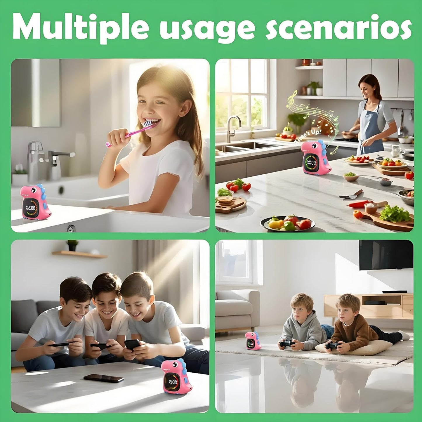 Visual Timer for Kids 99 Minute Digital Potty Training Timer for Homeschool | Dual sound; Dinosaur Look; Long Battery Life