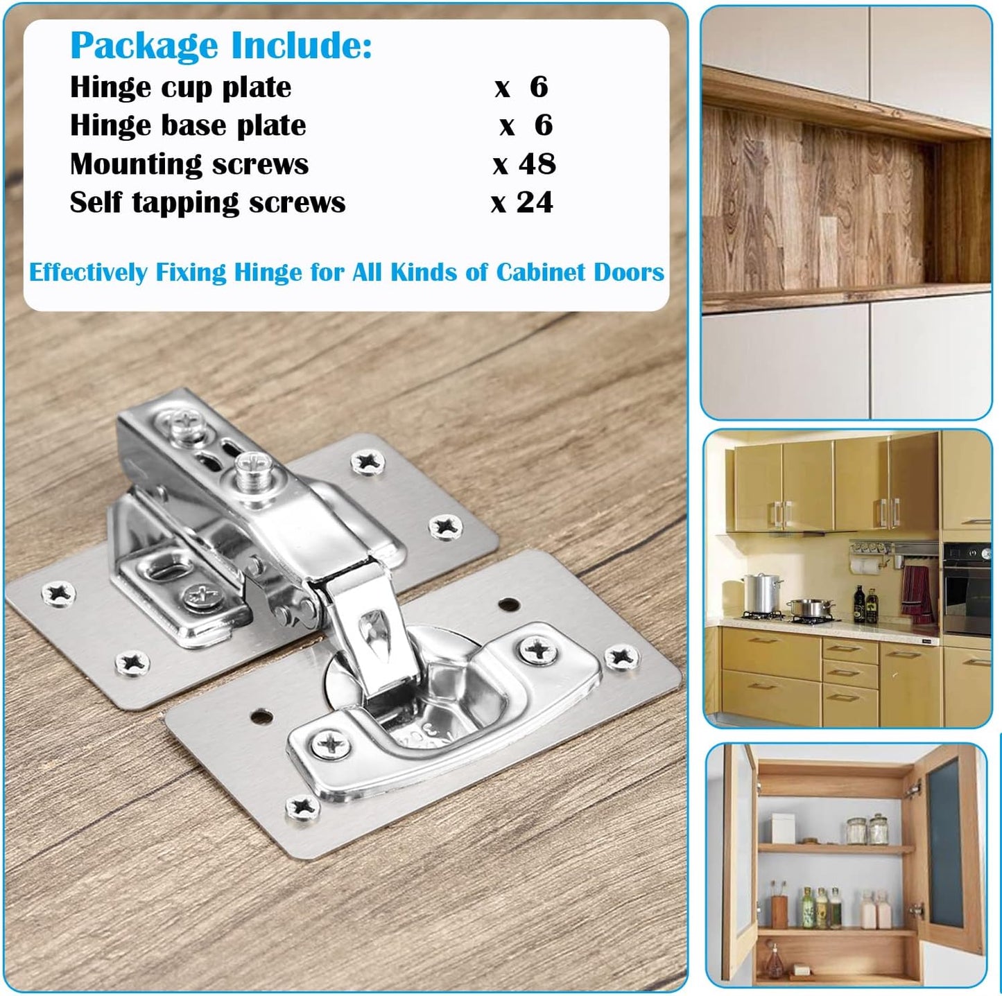 12-Pack Stainless Steel Cabinet Hinge Repair Kit - Door Hinge Repair Plate With Mounting Screws