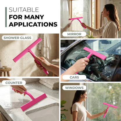 Silicone Shower Squeegee with 3-in-1 No-Drill Mount, Black, 9'' | Squeegee for Glass Doors & Mirrors with Stainless Steel Core, Streak-Free & No-Squeak Window Cleaning, Hook/Suction/Adhesive