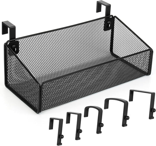 Bedside Caddy Hanging Storage Basket No-Drill – Large Capacity Beside Shelf Metal Organizer for Bunk Bed, Dorm, Office Cubicle, Baby Crib, Includes 5 Pairs Hook Sizes, Holds Phone, Books, Remote