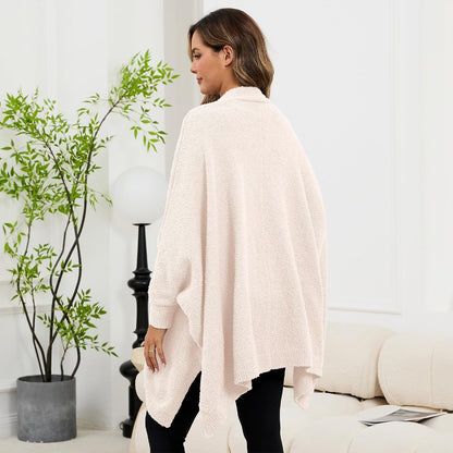 Wearable Blanket Sherpa Poncho Unique Office Work Warm Cozy Shawl TV Throw Blankets, Plush Cape Wrap for Adults