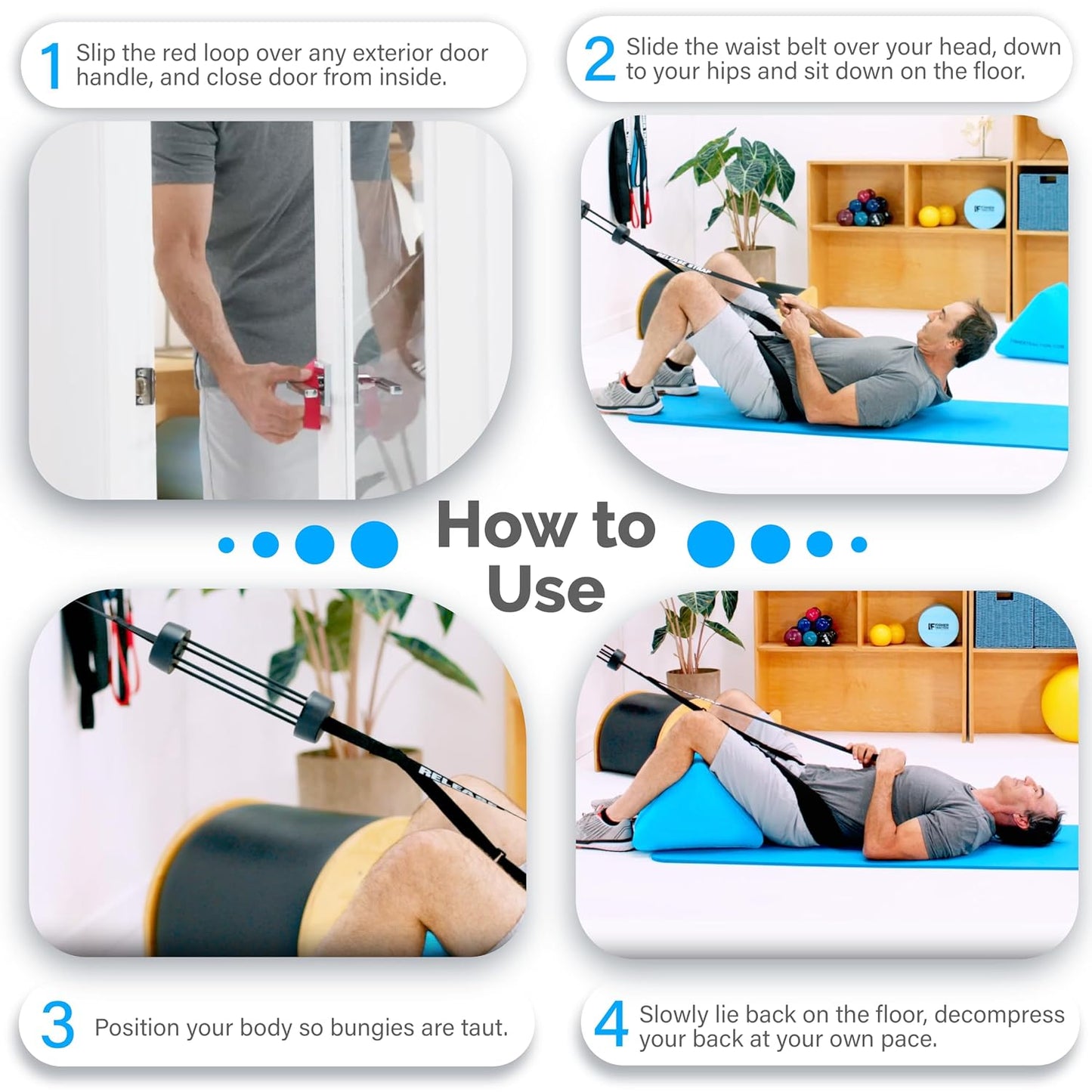 Patented Lower Back Decompression Device (Under 230 lbs) | Lumbar Traction for Spinal Decompression – Patented Stretcher Strap Release for Spinal Rehydration – Lightweight & Portable