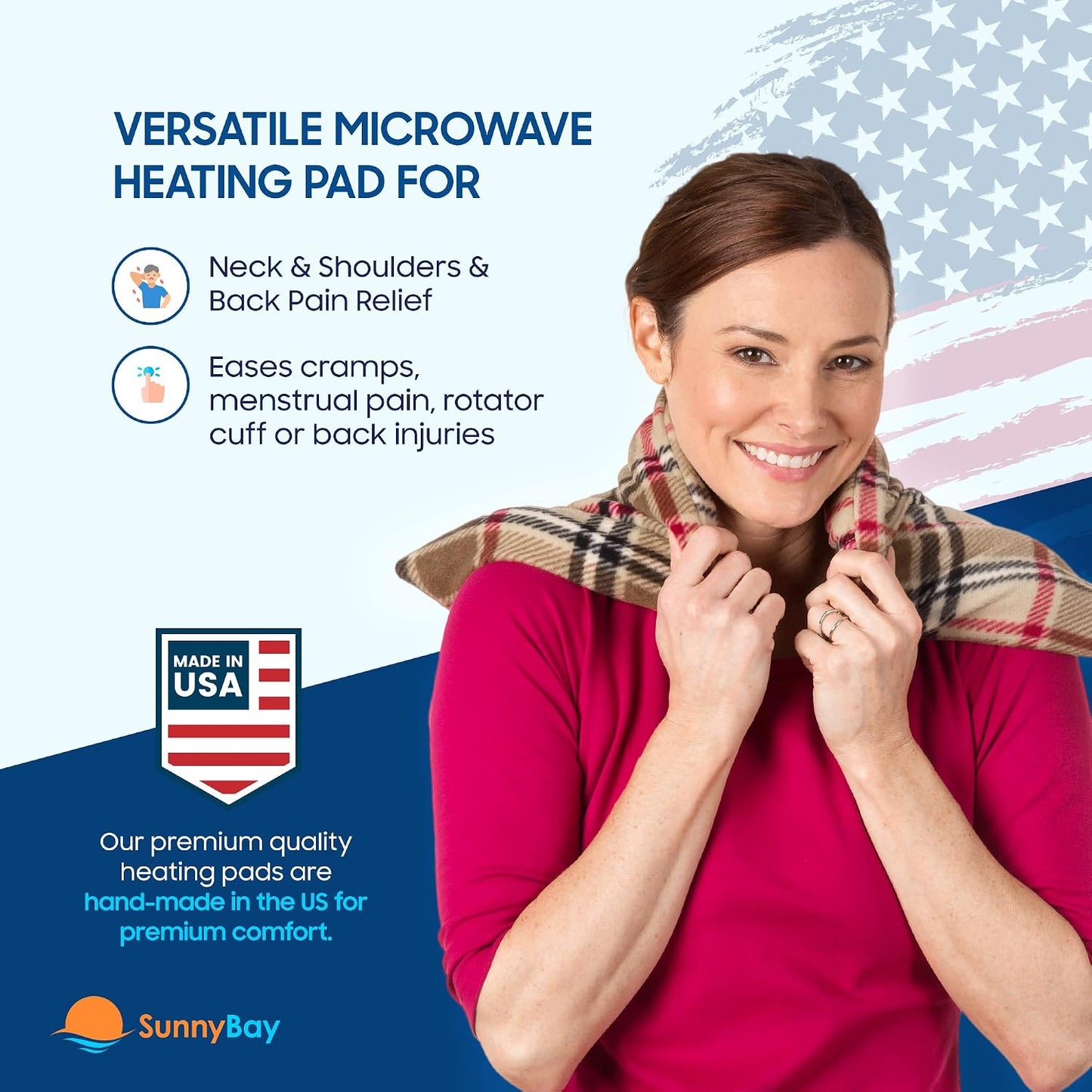 SunnyBay Extra Large Microwave Heating Pad, Microwavable Heavy Weighted Full Body Moist Hot Pack and Washable Fleece Cover, 10x24 Inches, 2.8 lbs, Navy Blue