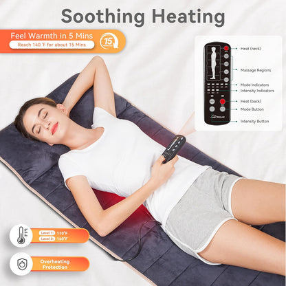 Snailax Memory Foam Massage Mat with Heat, 10 Vibrating Motors Full Body Massager Pad for Back Pain Relief, 6 Heating Pads for Neck, Lumbar, and Leg - Gifts for Mom