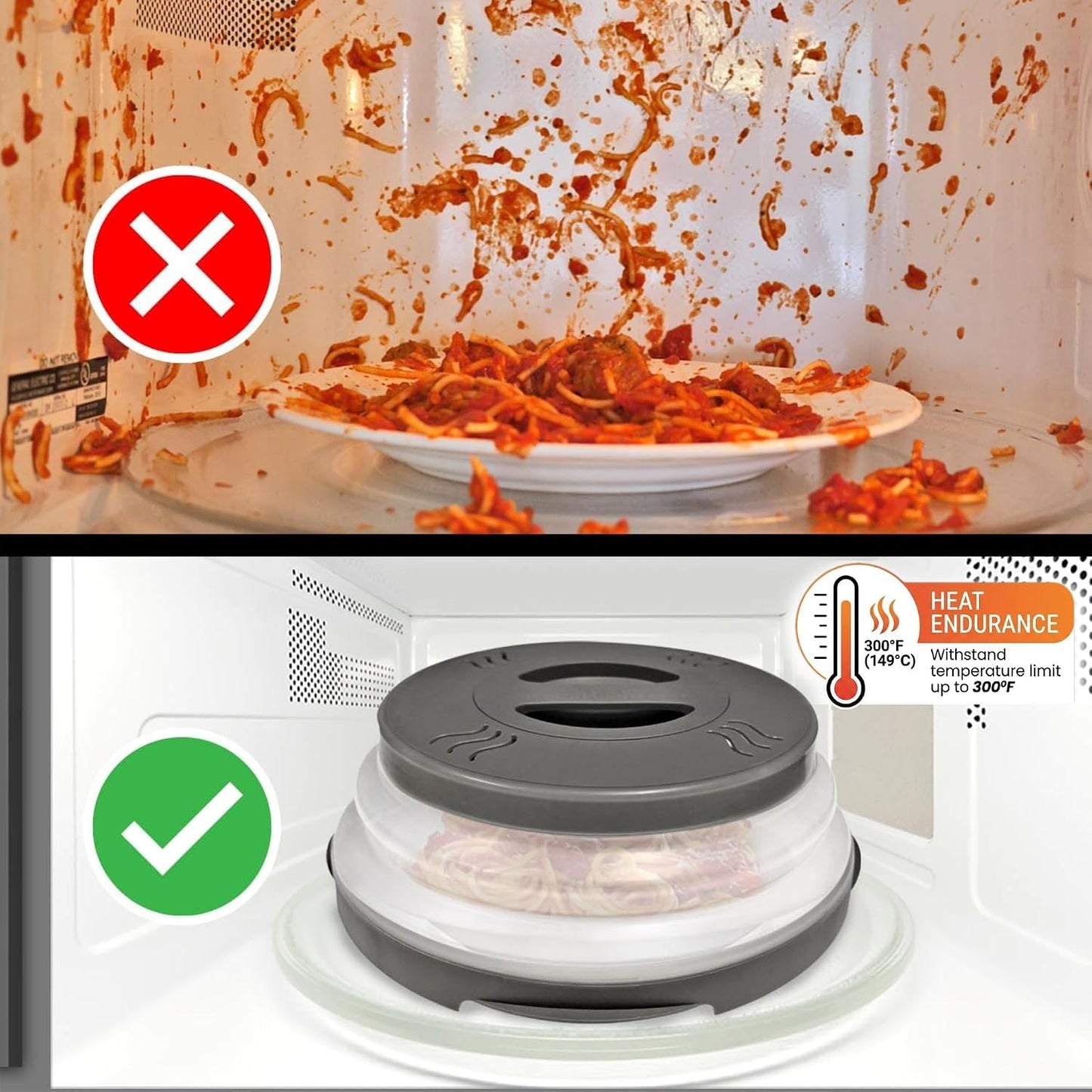 HOVER COVER Magnetic Microwave Splatter Cover - 12-Inch Collapsible - Gray | High Power, Stronger Magnetic Grip, BPA-Free Lid, Vented Plate Guard with Steam Vents, Dishwasher Safe, Space-Saving Storage