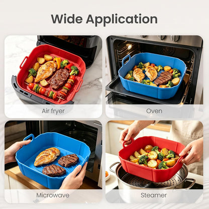 Redfly 2 Pack Silicone Air Fryer Liners,Square Reusable to 8.5in Air Fryer | Compatible with Ninja AF141 181、COSORI 5-6.5 QT Non-Stick Basket Inserts,Silicone Mat Bowl Air Fryer Accessories Kitchen