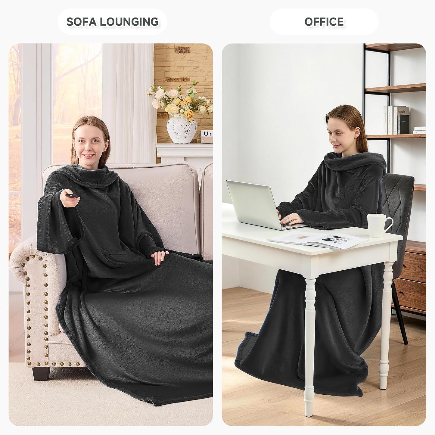 IFNOW Fleece Wearable Blanket with Sleeves, Oversized Snuggle Robe