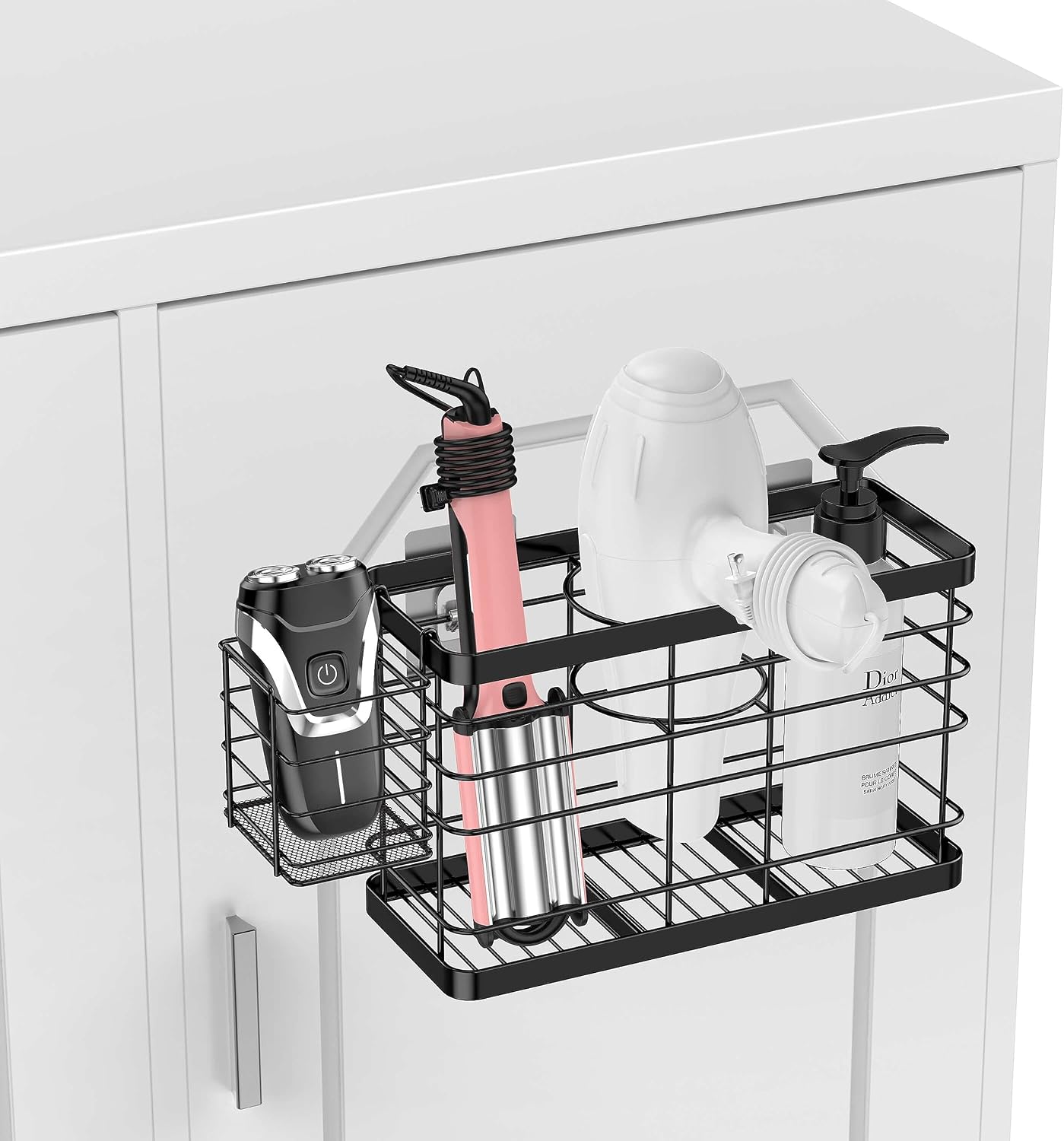 Hair dryer holder cabinet door - Hair tool organizer wall mount | Cabinet Door Bathroom Organizer Hair Care & Styling Tools Storage Basket for Hair Dryer, Curling Irons, Hair Straighteners