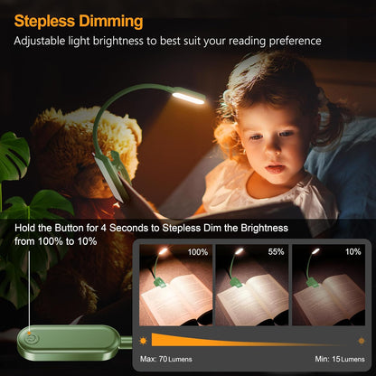 Gritin 16 LED Rechargeable Book Light for Reading in Bed | Eye Caring 3 Color Temperatures,Stepless Dimming Brightness,80 Hrs Runtime,Lightweight Flexible Clip on Light for Book Lovers