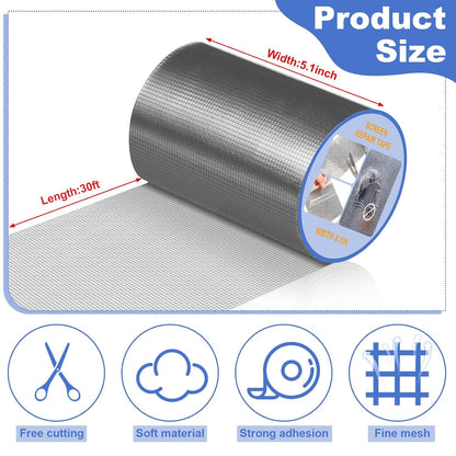 CroBlissful 5 Inch X 20 ft Extra Wide Window Screen Tape Mesh Repair, Gray | Strong Adhesive, Waterproof Fiberglass, Screen Repair Kit Patch, for Window Door Tears Holes