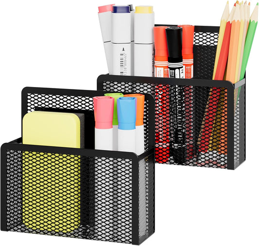 Marbrasse Magnetic Dry Erase Marker Holder, Mesh Pen Holder for Whiteboard，Magnet Pencil Organizer Storage for Refrigerator Locker Accessories Organizer for Home, School and Office(Black)