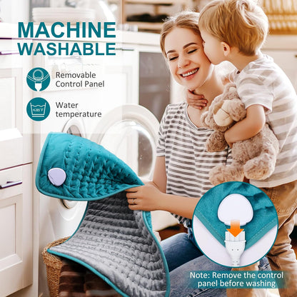 Heating pad for Back/Shoulder/Neck/Abdomen, Heating Pads for Period Cramps with 6 Fast Heating Settings, Auto-Off, Machine Wash, Birthday Gifts for Women Mom Men Dad, Extra Large 12"x24", Blue