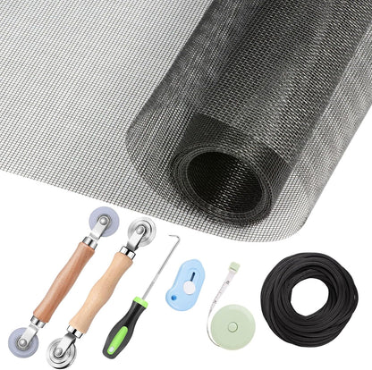 Windows Screen and Screen Door Repair Kit, 48"x118" Charcoal Fiberglass Mesh with Rolling Tool/Hook/Ruler/Cutter/Spline - Window Screen & Sliding Screen Door Replacement for Windows, TOOLTRIZ